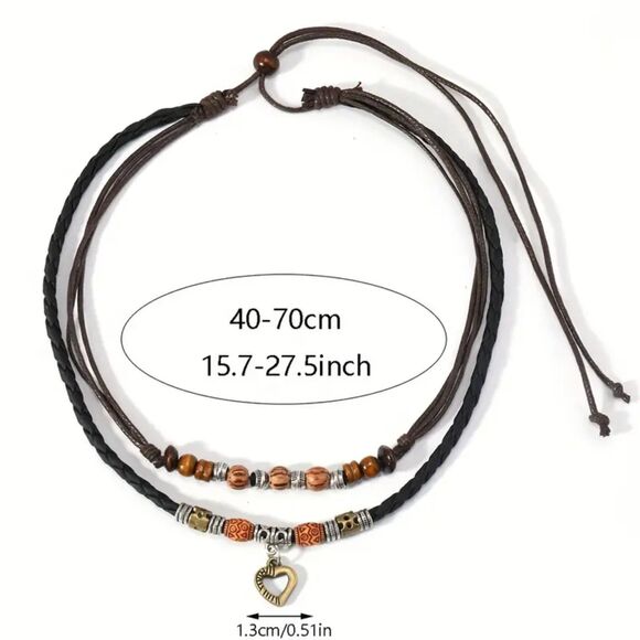 Vintage PU Leather Beaded Heart Beaded Necklace - Picture 4 of 4